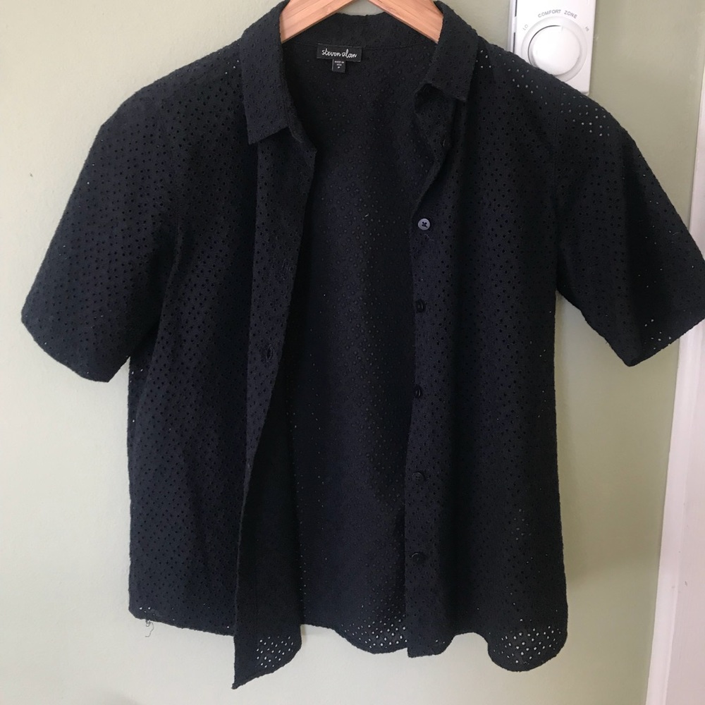 Stevan Alan Eyelet Black Shirt.